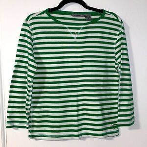Oleg Cassini Sport green & white stripe 3/4 sleeve boat neck tee size Medium